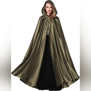 Women's Wedding Hooded Cape Bridal Cloak Poncho Full Length Army Green